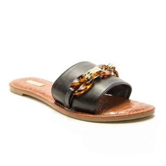 Single Strap Slides in Black/Tortoise - Picture 5 of 5